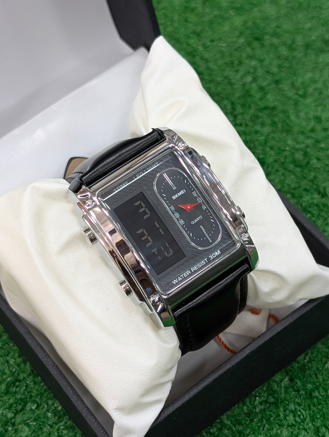 SKMEI 1868 | 1 YEAR WARRANTY | Square Dual-Display Watch – Analog + Digital, Alarm, Chronograph, Water Resistant